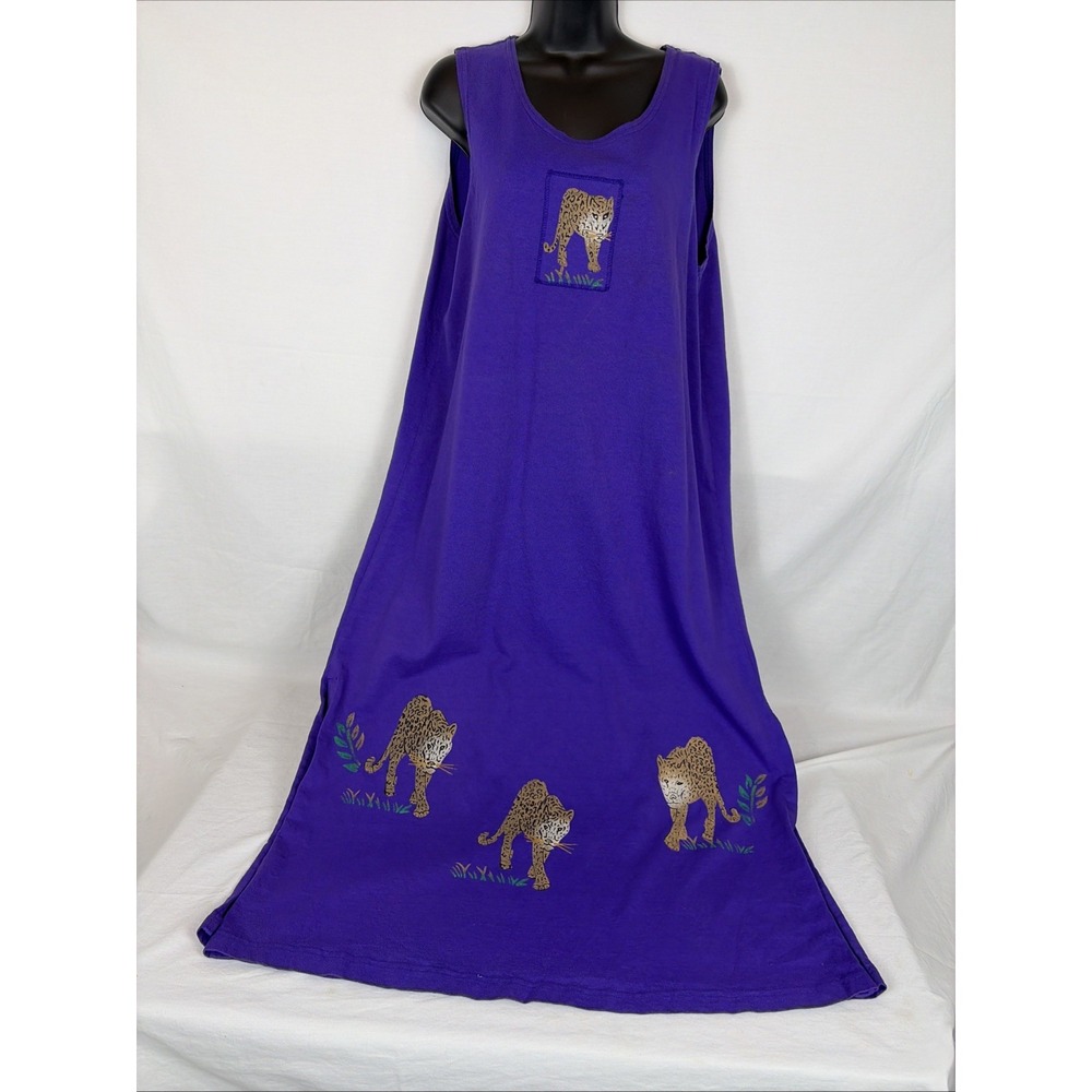 Purple S&S Collection Maxi Dress M Tigers Made USA Y2K 90s Cotton Tank Dress